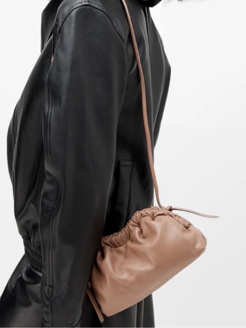 Mansur Gavriel Mini Cloud Clutch in Tan All Leather Made in Italy Shoulder Strap